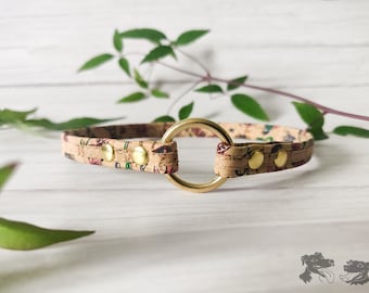 Natural Floral // Handmade Eco-friendly Cork Leather I.D Dog Collar // House Collar // Dog Tag Collar