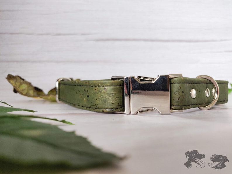 Olive Green // Handmade Eco-friendly Cork Leather Dog Collar image 3