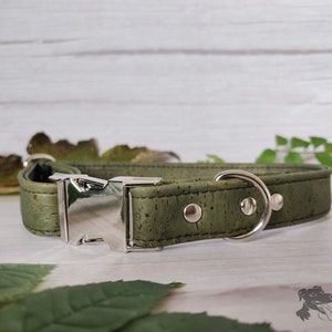 Olive Green // Handmade Eco-friendly Cork Leather Dog Collar image 4