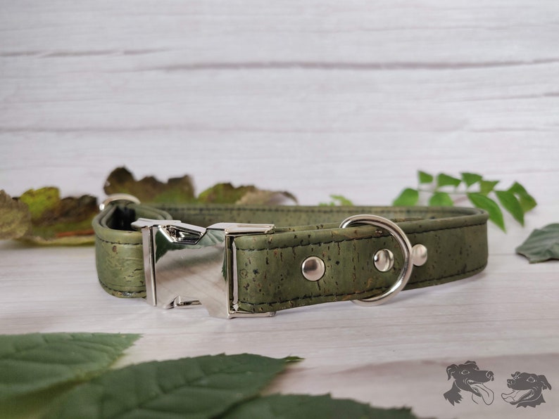 Olive Green // Handmade Eco-friendly Cork Leather Dog Collar image 4