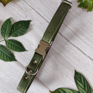Olive Green // Handmade Eco-friendly Cork Leather Dog Collar image 2