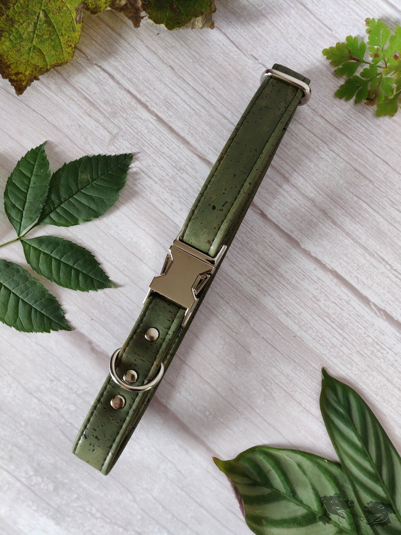 Olive Green // Handmade Eco-friendly Cork Leather Dog Collar image 2