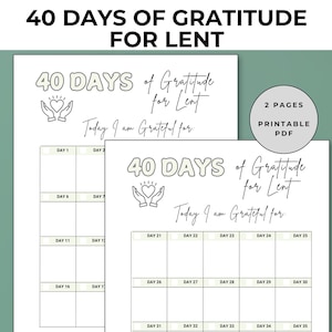 40 días de gratitud por la Cuaresma, registro imprimible, cuadro para el compromiso de 40 días de Cuaresma, PDF imprimible, tamaño carta de EE. UU. o A4