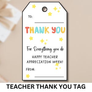 Teacher Thank You Tag, Teacher Appreciation, Printable Thank You Gift Tags, Gift for Teacher, Printable Thank you Tag for Gift