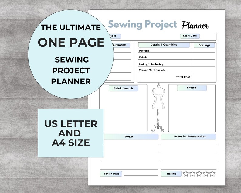 Sewing Project Planner Journal, Printable Pdf Sewing Project Sheet - Etsy