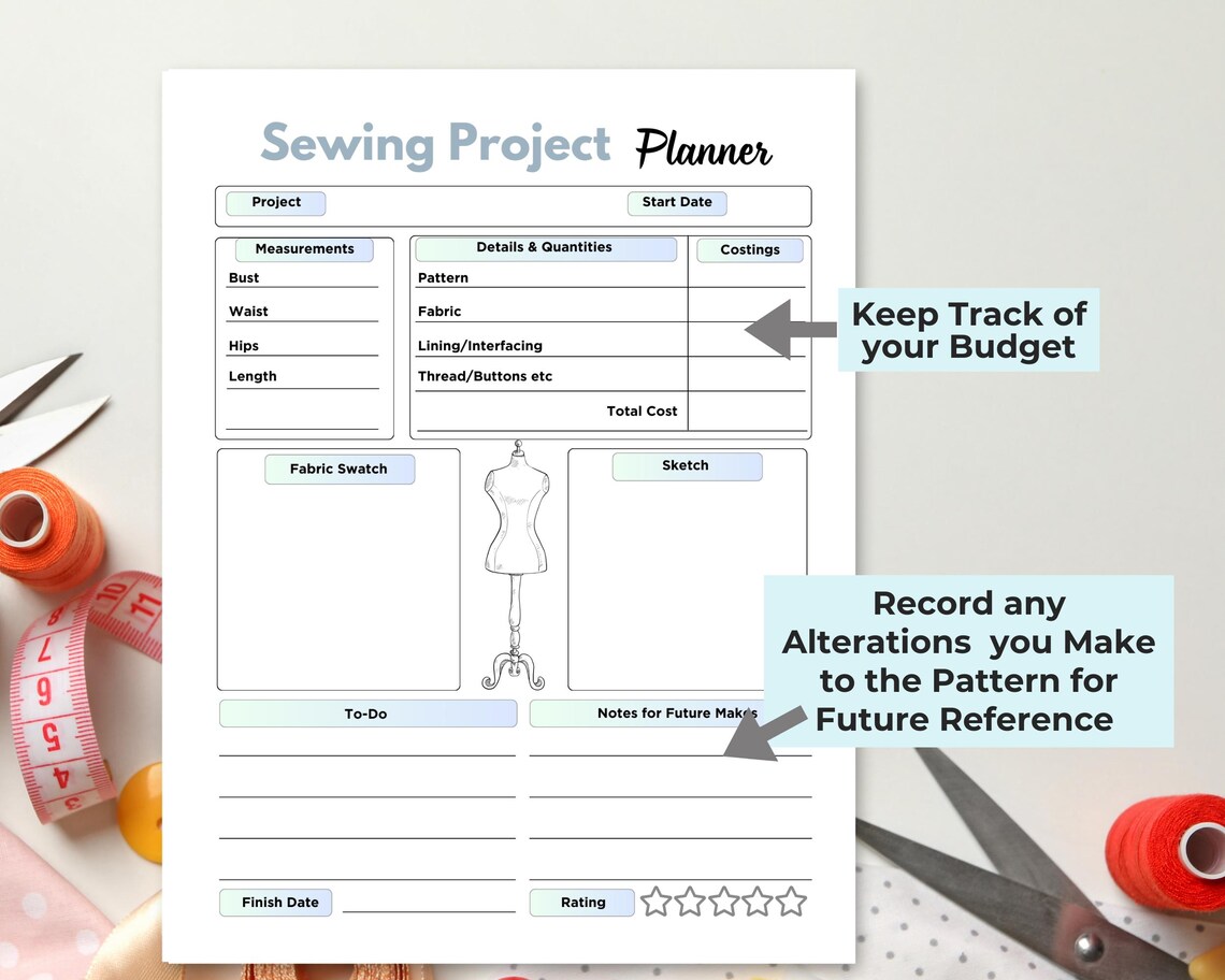 Sewing Project Planner Journal, Printable Pdf Sewing Project Sheet - Etsy