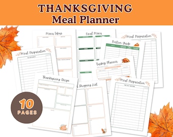 Thanksgiving Meal Planner druckbar, Thanksgiving-Menüplan Organisator, Thanksgiving-Mahlzeit Planer Seiten, Kochen Türkei Plan, Einkaufsliste
