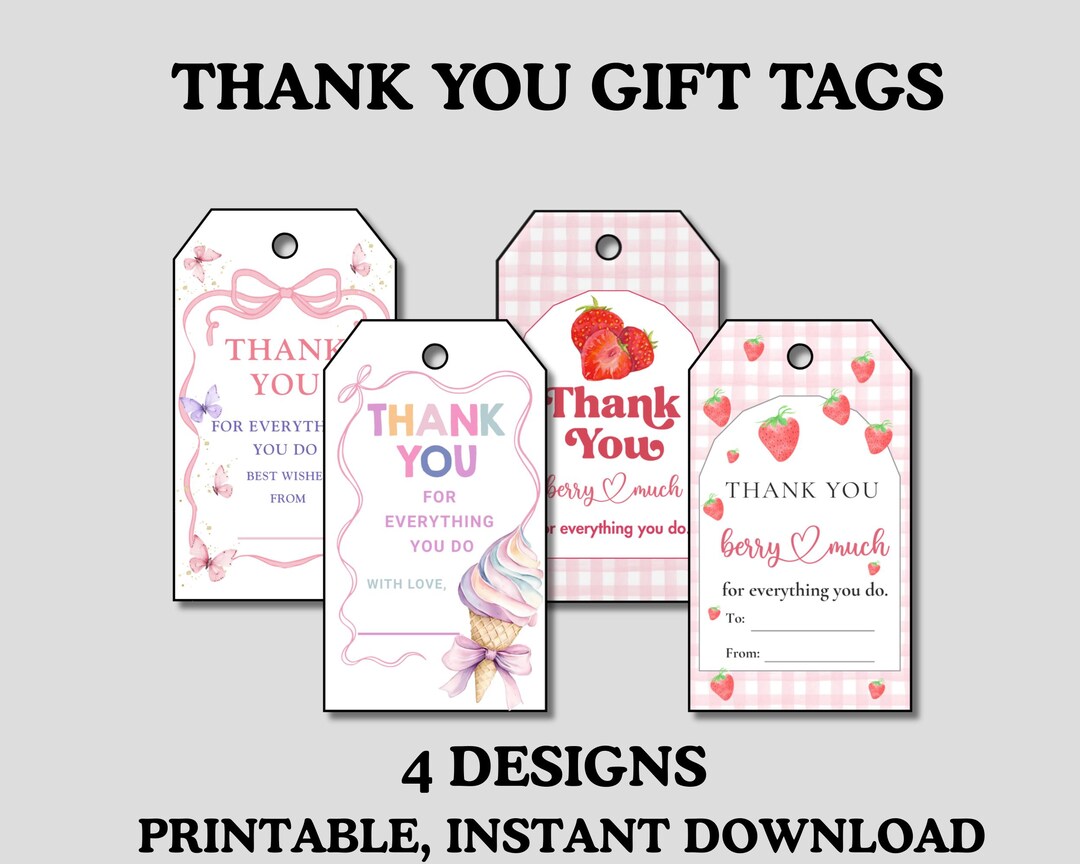 Thank You Gift Tag. Printable Appreciation Gift Tag. Thank You Tag for ...