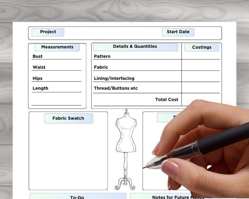 Sewing Project Planner Journal, Printable Pdf Sewing Project Sheet - Etsy