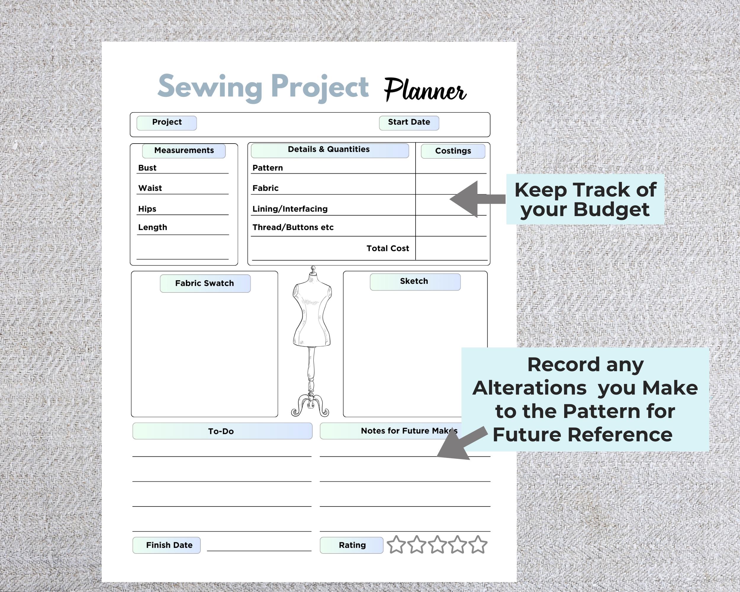 Project Plan In Sewing Example Printable Sewing Project Planner and Journal, One Page Sewing Project ...