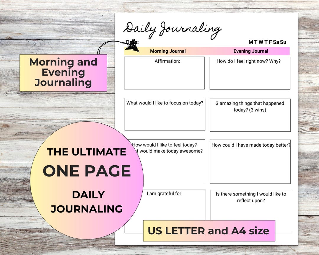 One Page Printable Daily Journal, Reflection and Journaling, Writing ...