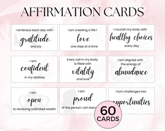 Printable Affirmation Cards for Mindfulness & Motivation, Law of Attraction, Relationships Health Wealth Success Self-care, I am Cards