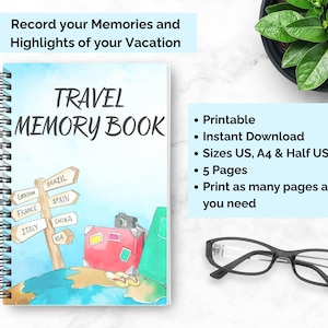 Printable Vacation Travel Memories Journal Book