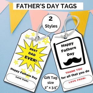 Fathers Day Gift Tags for Dad. Printable Best Dad My Hero Gift Tag