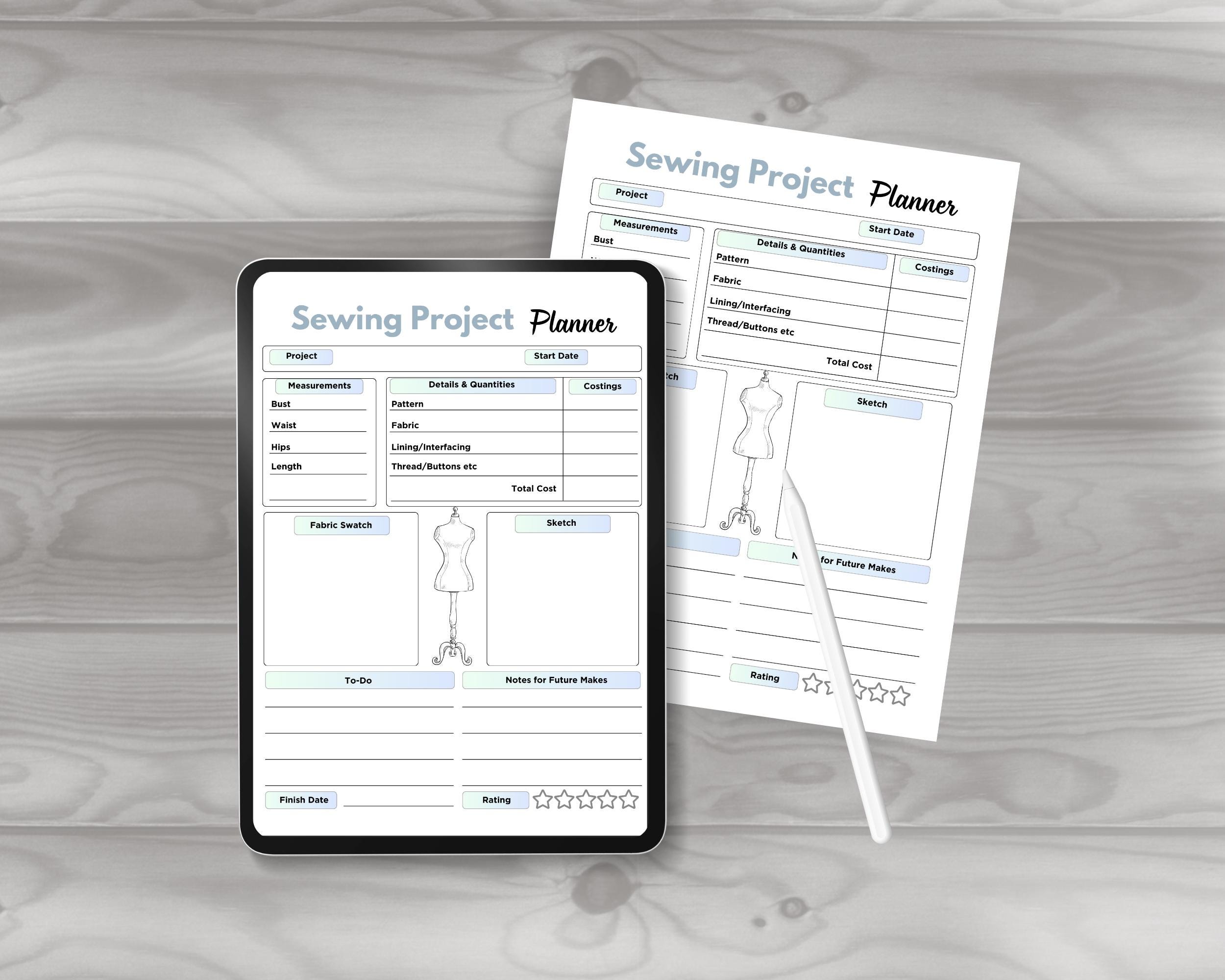 Sewing Project Planner Journal, Printable Pdf Sewing Project Sheet - Etsy