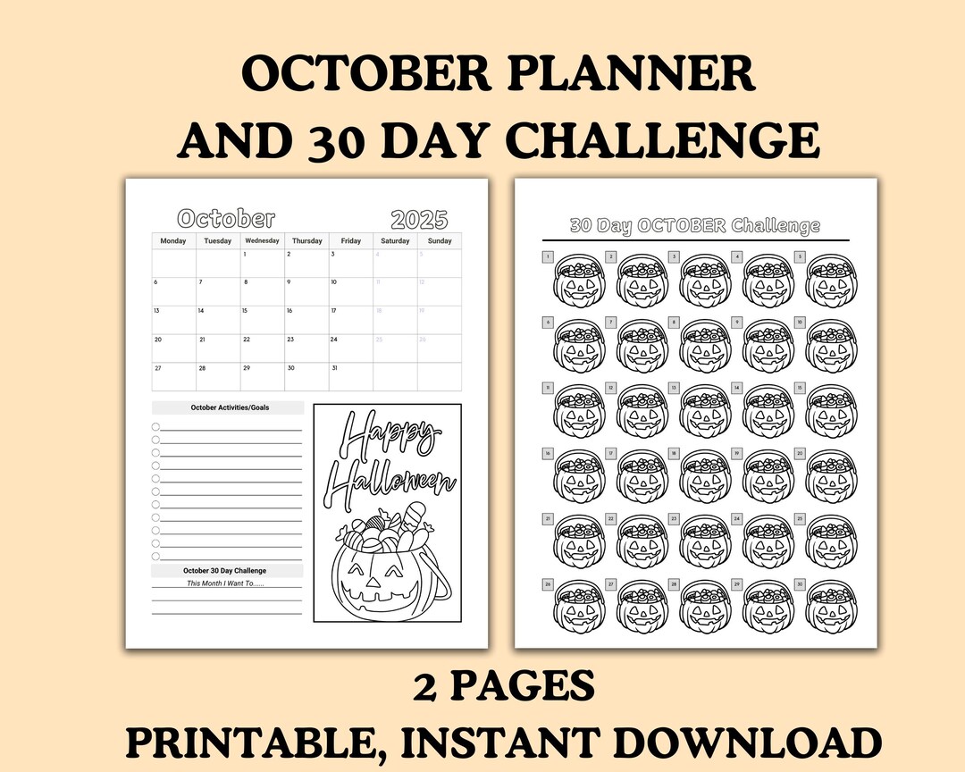 October Calender Tracker 30 Day Challenge Tracker October 2025 Calendar Planner Page, Track ...