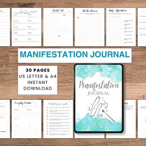 Journal imprimable des manifestations, cartes d'affirmation, feuilles de travail du journal du planificateur de la loi de l'attraction.  Agenda hebdomadaire quotidien, suivi de la gratitude