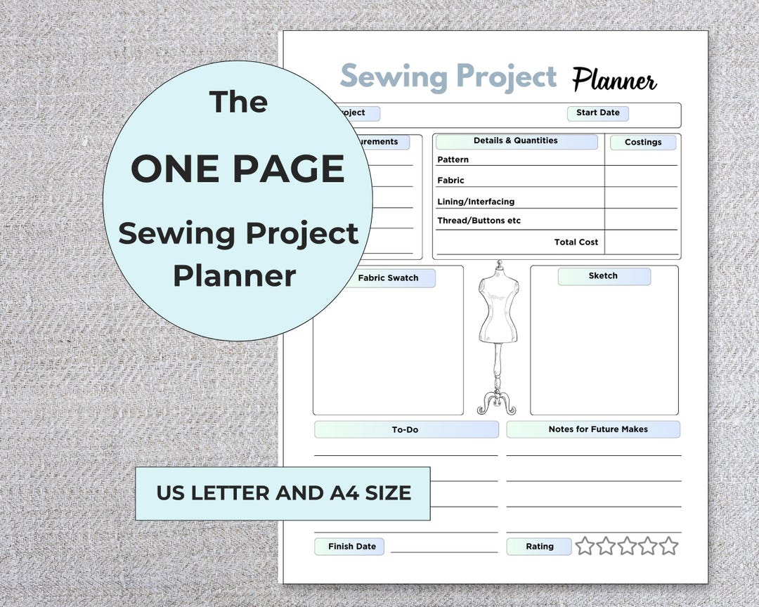 Project Plan In Sewing Example Printable Sewing Project Planner and Journal, One Page Sewing Project ...