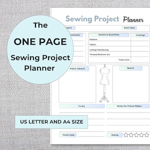 Printable Sewing Project Planner and Journal, One Page Sewing Project Sheet