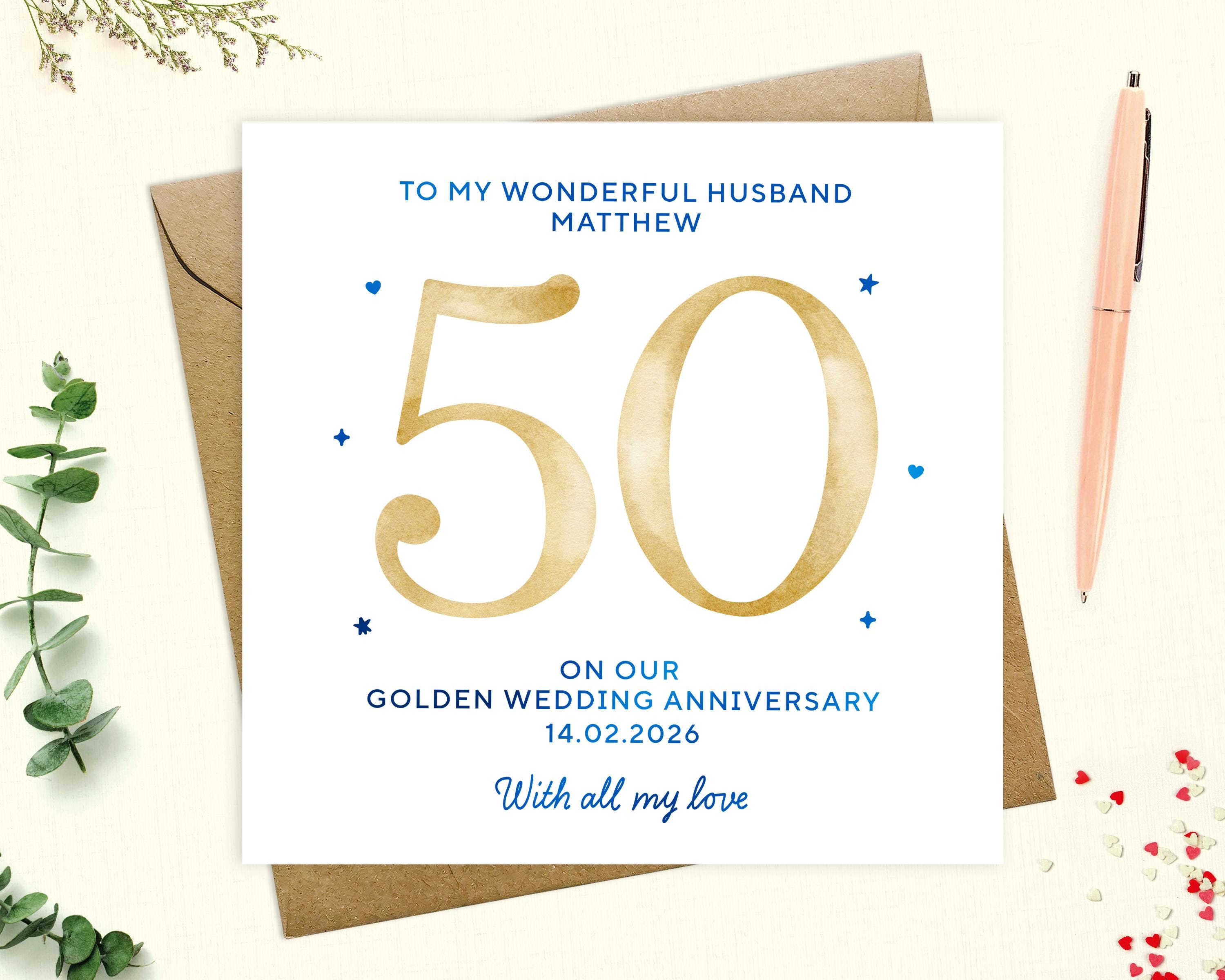 Husband Golden Wedding Anniversary Card - Personalised 50th Anniversary ...