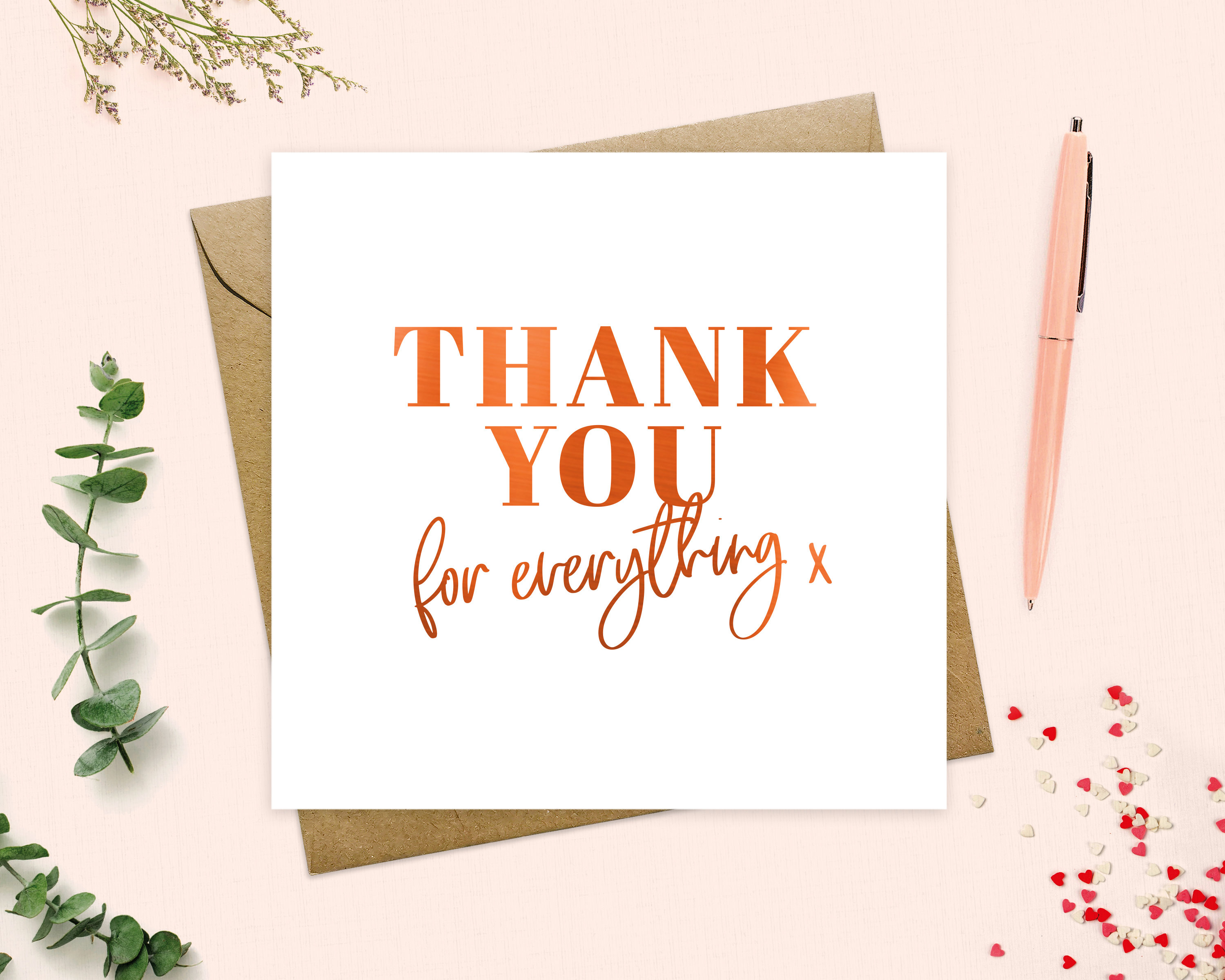 Thank You Card Thank You for Everything Rosegold Copper Etsy UK
