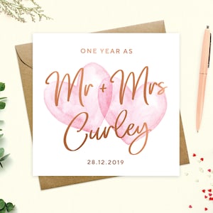 Anniversary Card  - One year as Mr & Mrs, 365 Days, 1 year Anniversary, Husband card, wife card, married card, Personalised, Metallic foil