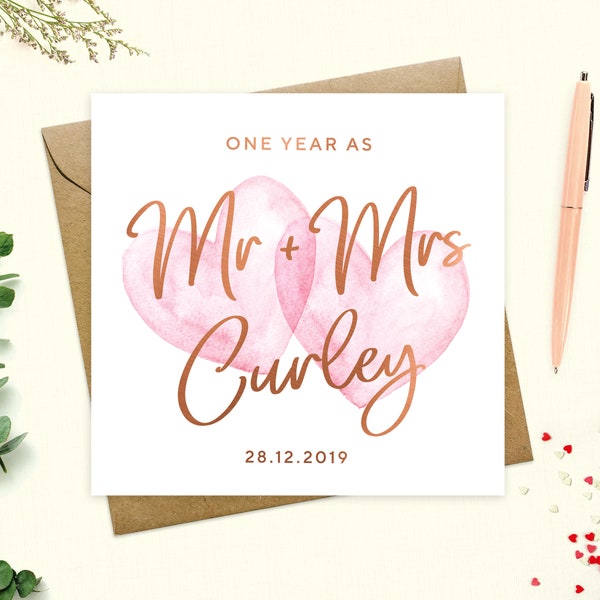 Anniversary Card  - One year as Mr & Mrs, 365 Days, 1 year Anniversary, Husband card, wife card, married card, Personalised, Metallic foil