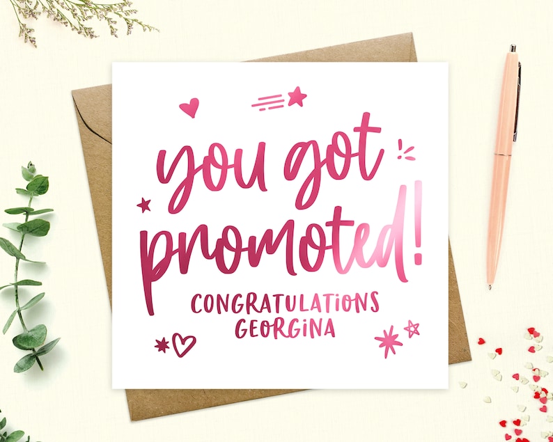 Promotion card personalised - You got promoted, congratulations promotion, new job role, proud of you, real metallic foil, keepsake Pink