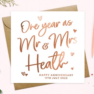 One year anniversary card - First Anniversary Card, first 365 days as card, Mr & Mrs, 1st Anniversary, Personalised, Real foil, Keepsake
