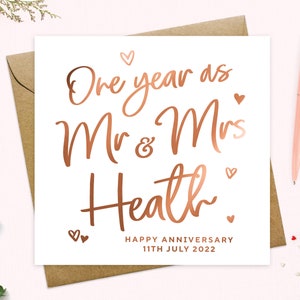 Anniversary Card - First, 365 Days as Mr & Mrs, One year Wedding Anniversary, One year Anniversary, 1st anniversary, Personalised, Real foil