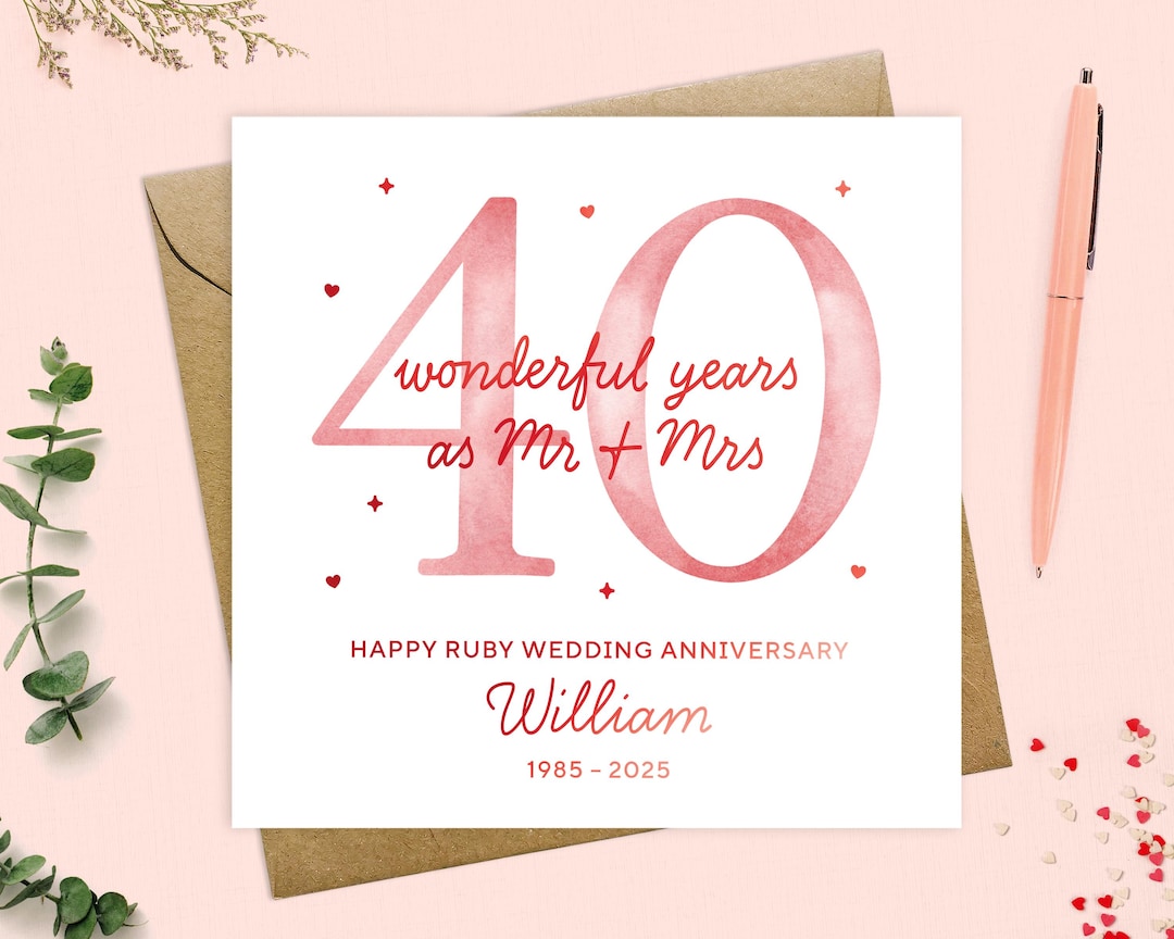 Husband Ruby Wedding Anniversary Card - Personalised 40th Anniversary ...