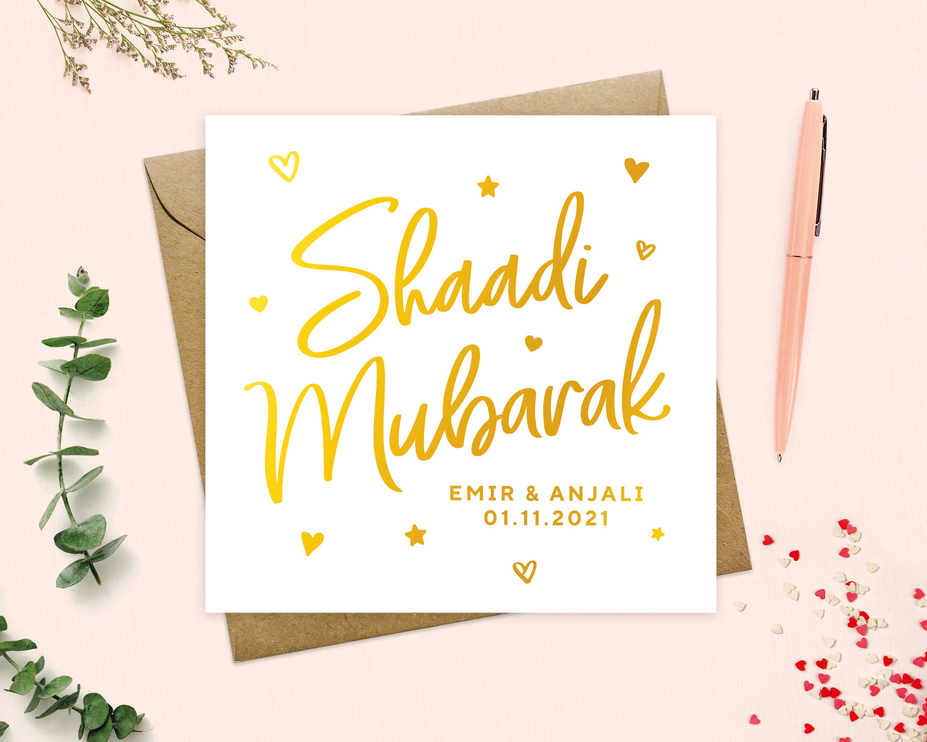 Shaadi Mubarak Card Personalised Wedding Congratulations Card Muslim Islamic Sikh Hindu Wedding Urdu Desi Ethnic Real Foil Etsy