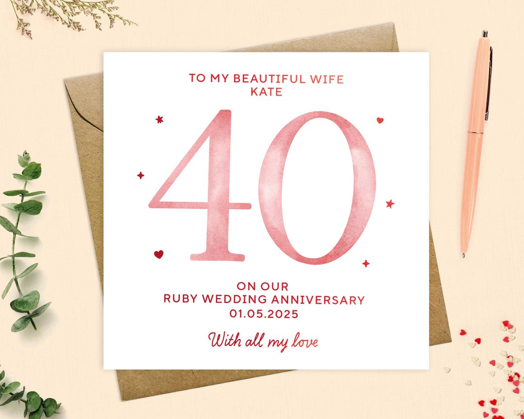 Wife Ruby Wedding Anniversary Card - Personalised 40th Anniversary ...