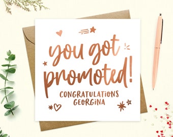 Promotion card personalised - You got promoted, congratulations promotion, new job role, proud of you, real metallic foil, keepsake