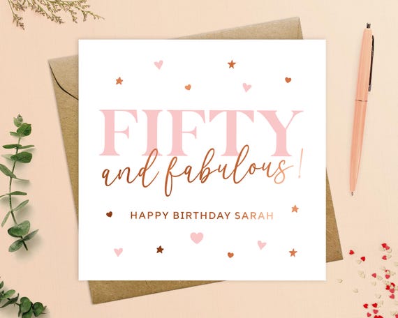 50th Birthday Card for Her - Personalised 50th birthday card, Forty & Fabulous for mum, sister, auntie, friend, 50th Birthday Gift, keepsake