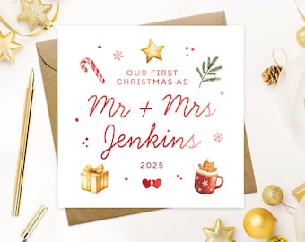 Our first Christmas married card - 1st Christmas as Mr and Mrs, Mr and Mr, Mrs and Mrs, First Christmas Married card, real foil, keepsake