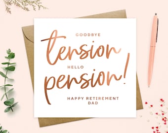 Happy Retirement Card - Personalised Retirement Card, Goodbye Tension Hello Pension Card, You're Retired! Funny Retirement, Real Foil, UK