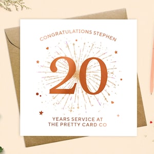 Work anniversary card - personalised long service card, celebration of work, boss to employee, employee milestone, Real foil