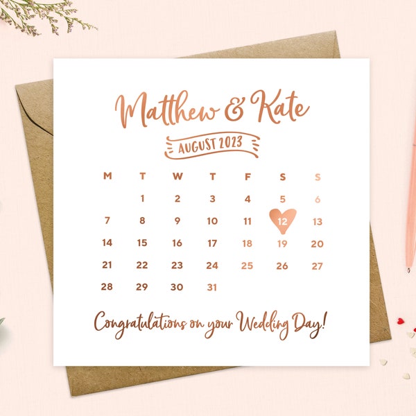 Personalized Wedding Day Card: Metallic Foil Calendar Keepsake