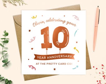 Work anniversary personalised card - happy work-iversary card, celebration of work, boss to employee card, employee milestone, Real foil