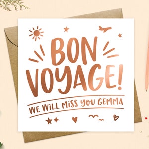 Bon Voyage card - Personalised leaving card, Travelling card, Farewell Card, Exciting times, Sorry You're leaving, Real Foil, Keepsake