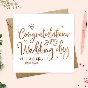 Congratulations on your Wedding Day - Personalised card, Wedding Card, Happily Ever After, Wedding Guest Card, Keepsake, Metallic Foil