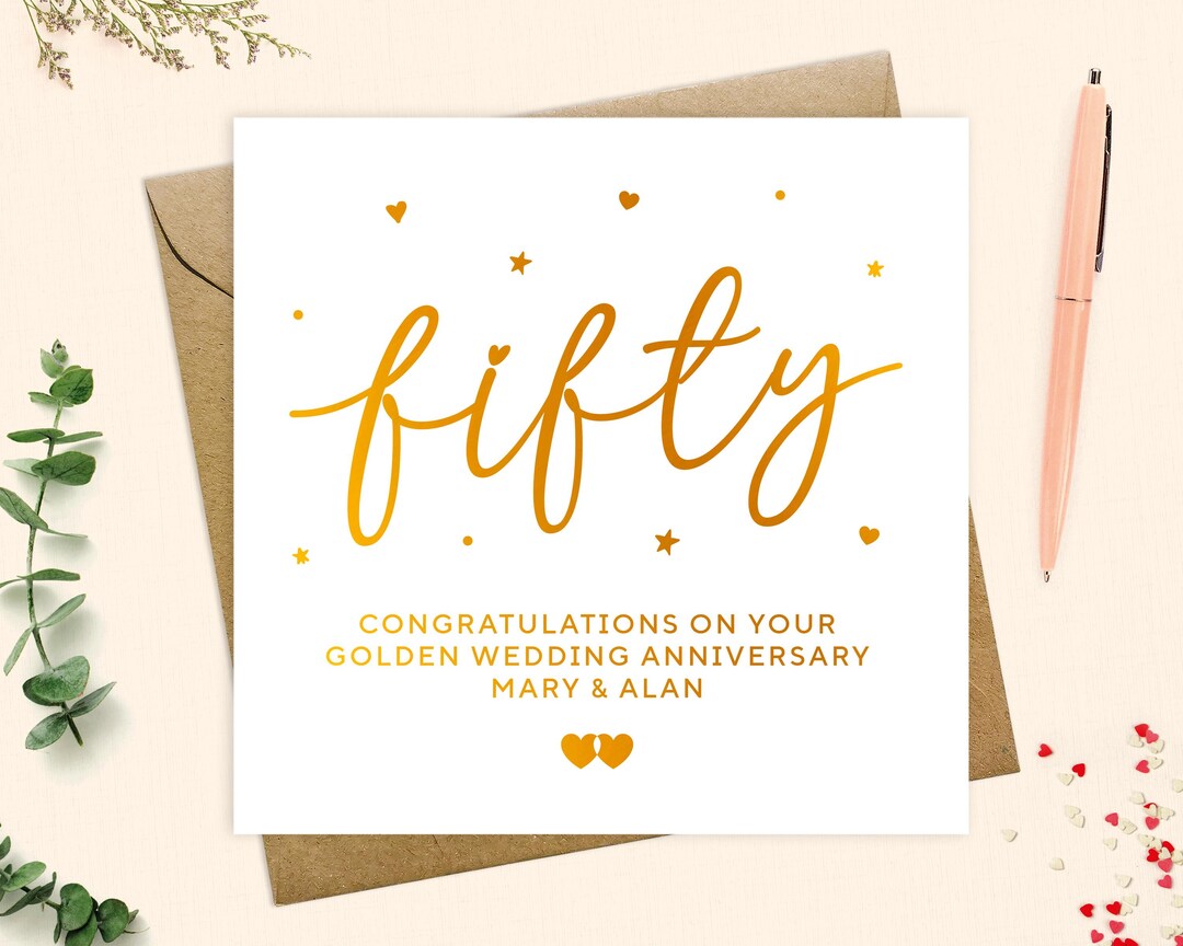 Golden Wedding Anniversary Card - Personalised 50th Wedding Anniversary ...
