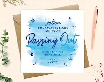 Royal Navy passing out card, personalised congratulations joining the Navy, Well done, passing royal navy card, Keepsake, real metallic foil
