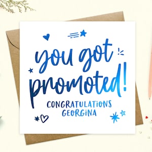 Promotion card personalised - You got promoted, congratulations promotion, new job role, proud of you, real metallic foil, keepsake Blue