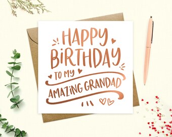 Happy Birthday Grandad Card, To my Grandad Happy Birthday card, To my grandpa, Metallic foil, Keepsake, Greetings Card, Real metallic Foil