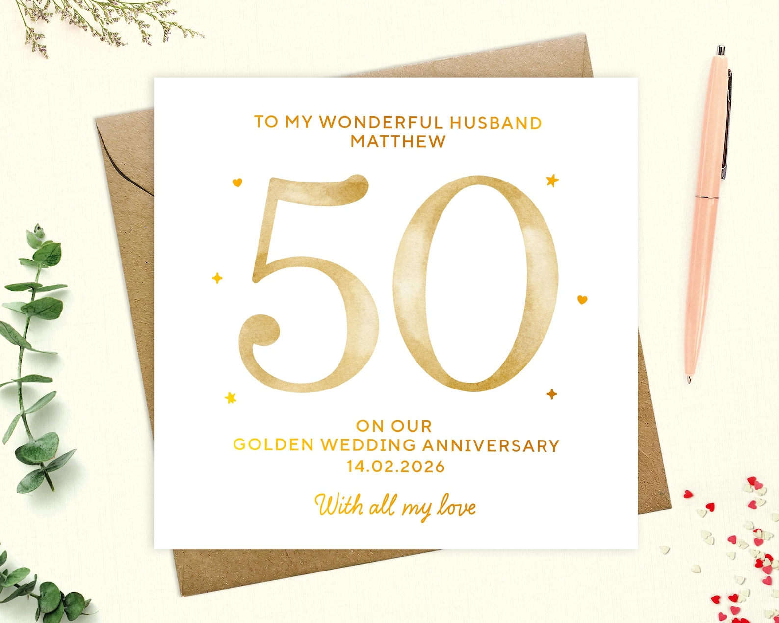 Husband Golden Wedding Anniversary Card - Personalised 50th Anniversary ...