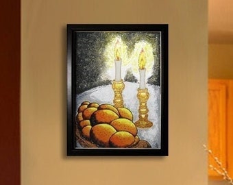 Shabbat. Original Acrylic, Mixed media painting on canvas. Jewish traditional gift, Jewish family art. Home life. Wall decor