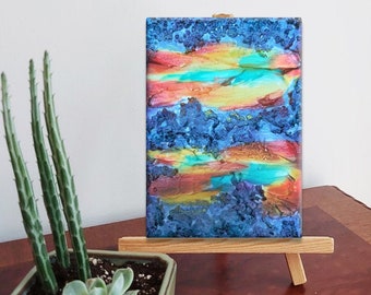 Hand painted, Abstract acrylic, Mixed media painting on canvas, 3D Textured art decor, Affordable art gift, Miniature painting, 7x5in