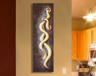 Appearance. Abstract painting, Acrylic, Mixed Media on Canvas, Gold, Copper paint, Imaginary,  Home Art, Affordable gift, 36x12in